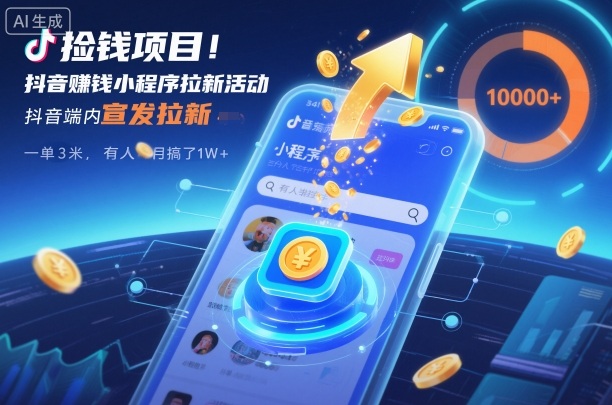 捡钱项目!抖音賺钱小程序拉新活动,抖音端内宣发拉新,一单3米,有人半个月搞了1W+-资源宝库