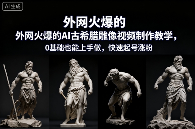 外网火爆的AI古希腊雕像视频制作教学，0基础也能上手做，快速起号涨粉-资源宝库