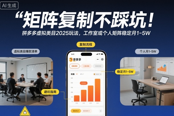 矩阵复制不踩坑!拼多多虚拟类目2025玩法,工作室或者个人矩阵稳定月1-5W【揭秘】-资源宝库