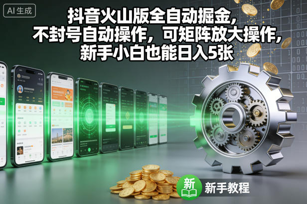 抖音火山版全自动掘金，不封号自动操作，可矩阵放大操作，新手小白也能日入5张【揭秘】-资源宝库