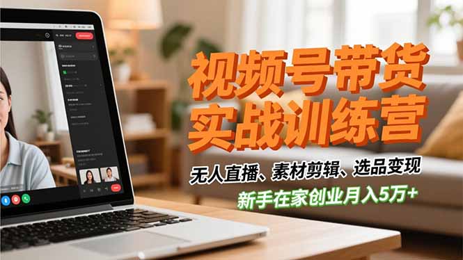 视频号带货实战训练营，无人直播、素材剪辑、选品变现，新手在家创业月入5万+-资源宝库