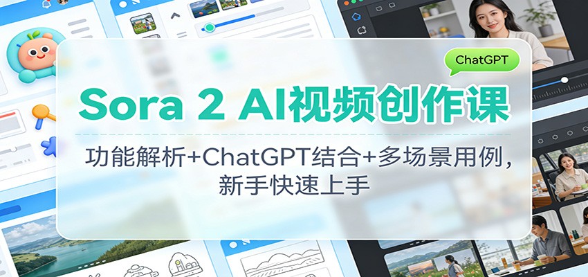 Sora 2 AI视频创作课:功能解析+ChatGPT结合+多场景用例,新手快速上手-资源宝库