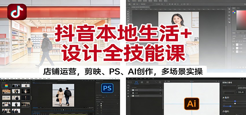 抖音本地生活+设计全技能课:店铺运营,剪映、PS、AI创作,多场景实操-资源宝库