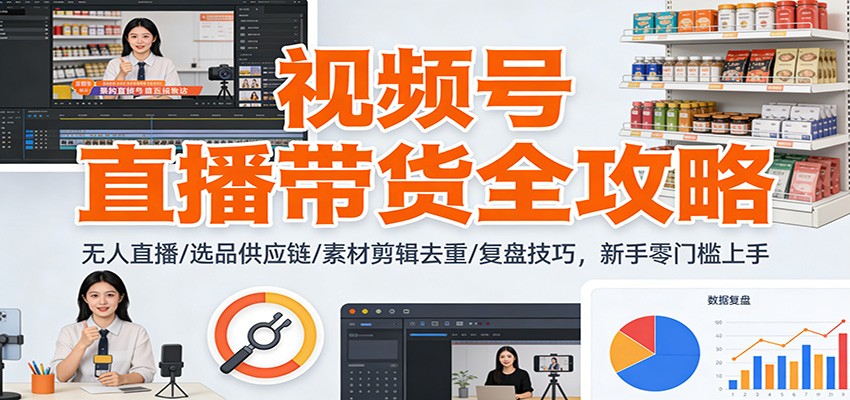 视频号直播带货全攻略:无人直播/选品供应链/素材剪辑去重/复盘技巧,零门槛上手-资源宝库