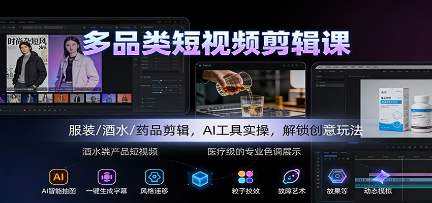多品类短视频剪辑课：服装/酒水/药品剪辑，AI工具实操，解锁创意玩法-资源宝库