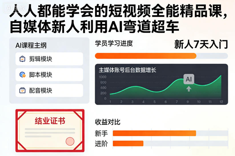 人人都能学会的短视频全能精品课,自媒体新人利用AI弯道超车-资源宝库