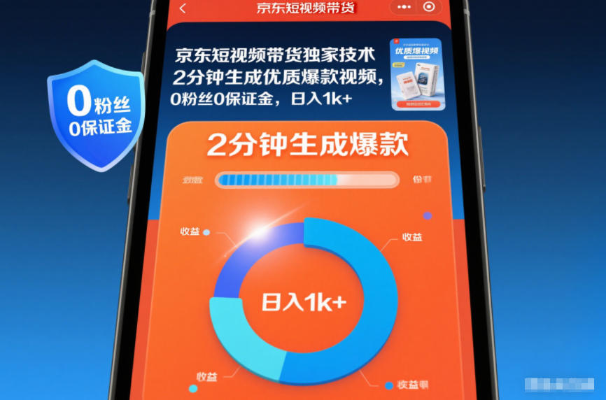 京东短视频带货独家技术,2分钟生成一条优质爆款视频,0粉丝0保证金,日入1k+【揭秘】-资源宝库