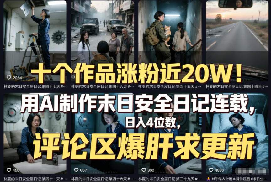 十个作品涨粉近20W！用AI制作末日安全日记连载，日入4位数，评论区爆肝求更新(附详细步骤)-资源宝库