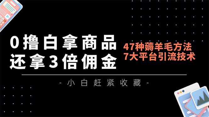 0撸白拿商品，还拿3倍佣金，47种薅羊毛方法，7大平台全方位引流技术教学，精专月入过万-资源宝库