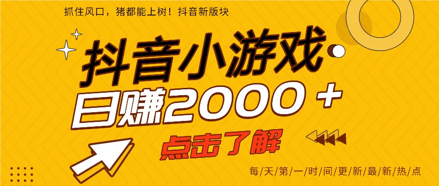 5年爆火的抖音小游戏项目，一部手机日入2000+-资源宝库