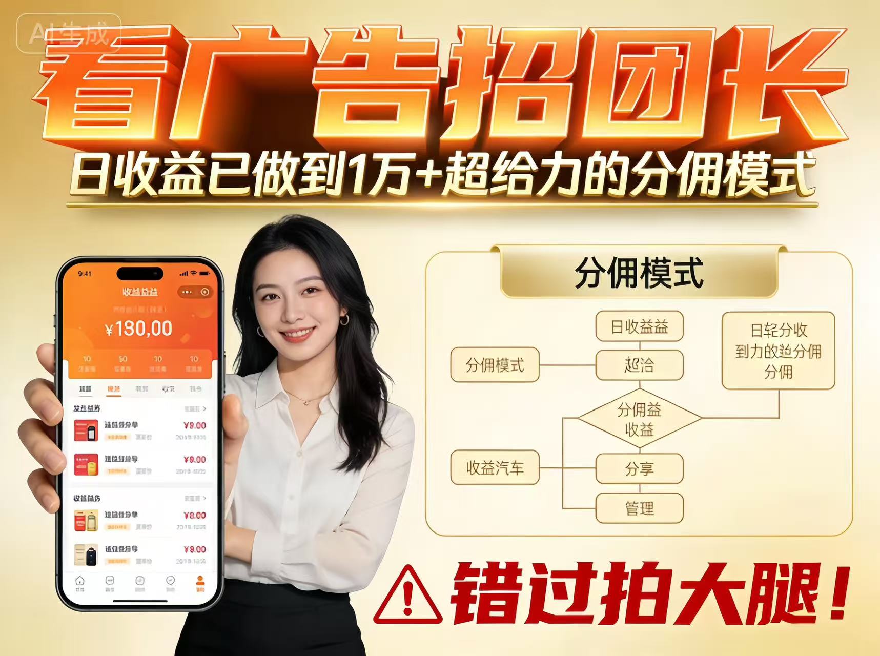 看广告招团长，团队收益已做到日入1万，分佣模式超给力，错过拍大腿-资源宝库