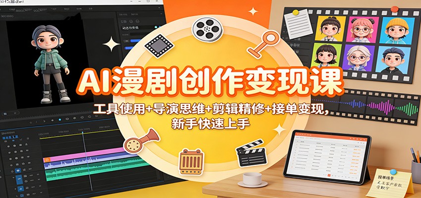 AI漫剧创作变现课：工具使用+导演思维+剪辑精修+接单变现，新手快速上手-资源宝库