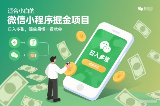 适合小白的微信小程序掘金项目,日入多张,简单易懂一看就会【揭秘】-资源宝库