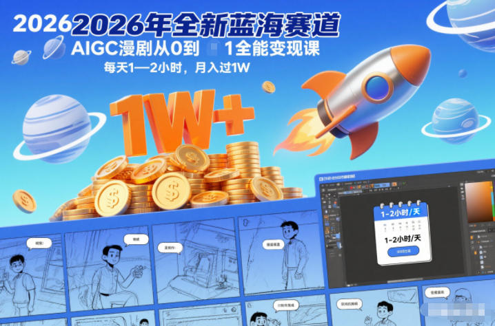 2026年全新蓝海赛道AIGC漫剧从0到1全能变现课,每天1—2小时,月入过1W-资源宝库