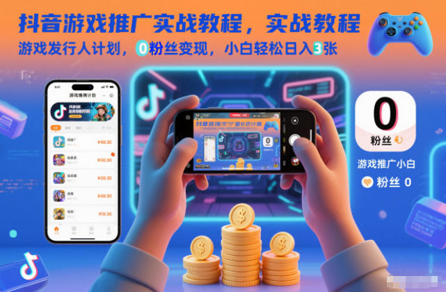 抖音游戏推广实战教程，游戏发行人计划，0粉丝变现，小白轻松日入3张-资源宝库