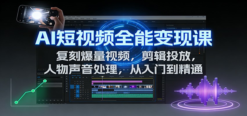 AI短视频全能变现课:复刻爆量视频,剪辑投放,人物声音处理,从入门到精通-资源宝库