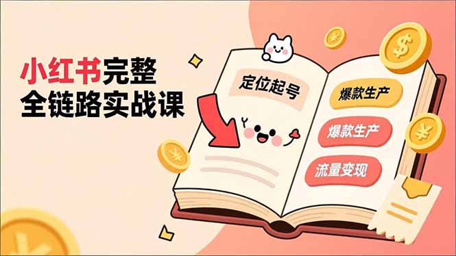小红书完整全链路实战课，定位起号、爆款生产、流量变现，实现稳定出单，净利润可观-资源宝库