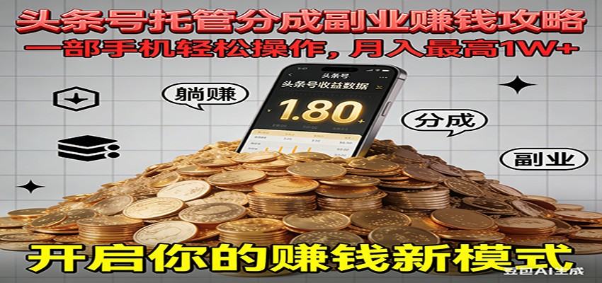 全程托管今日头条，一部手机就可以开干，最高躺赚1W+-资源宝库