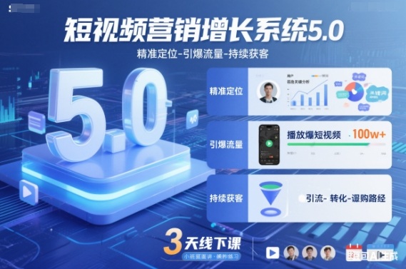 短视频营销增长系统5.0,精准定位-引爆流量-持续获客,3天线下课(音频+图片)-资源宝库
