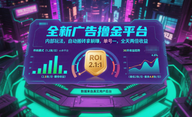 全新广告撸金平台，内部玩法，自动搬砖拿躺賺，单号一天保底2张+，全天两倍收益【揭秘】-资源宝库