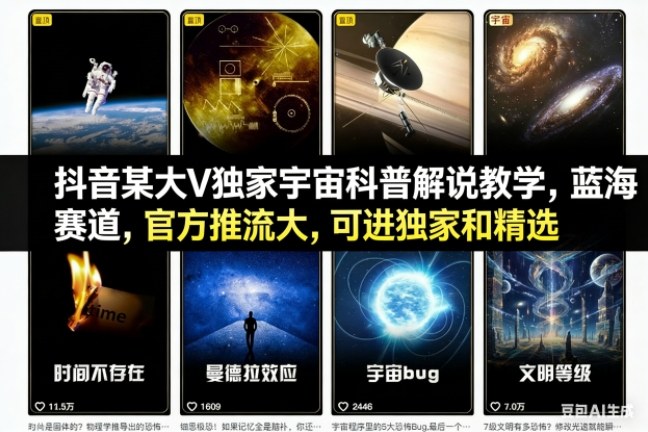 抖音某大V独家宇宙科普解说教学,蓝海赛道,官方推流大,可进独家和精选-资源宝库