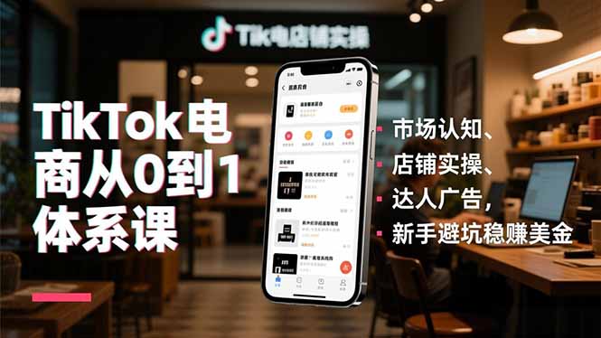 TikTok电商从0到1体系课,市场认知、店铺实操、达人广告,新手避坑稳赚美金-资源宝库