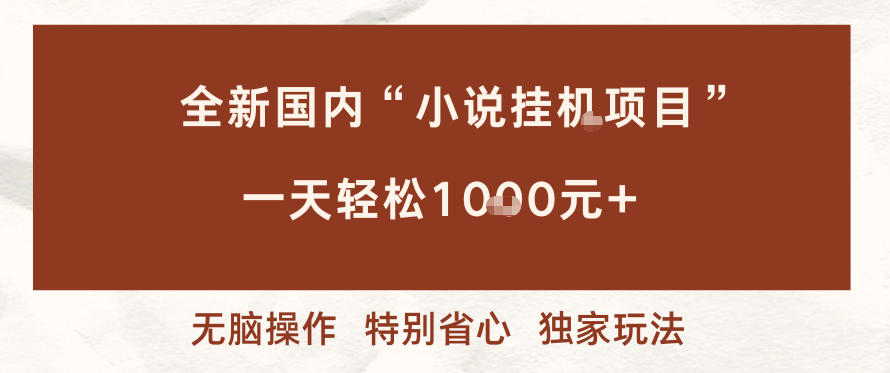 全新国内小说挂G项目，多窗口无脑跑，一天轻松1k+，特别省心【揭秘】-资源宝库