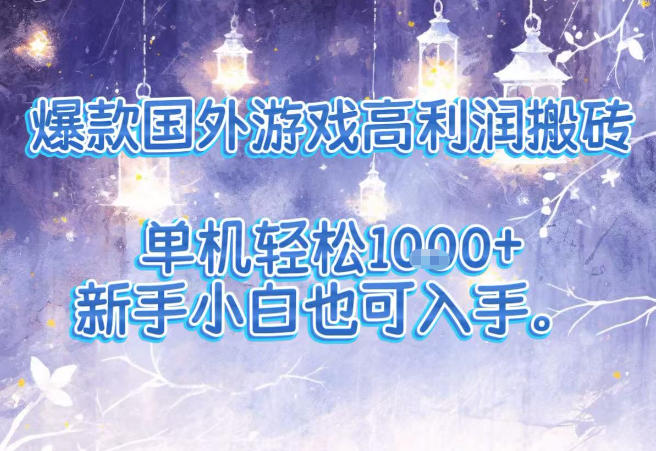 爆款国外游戏高利润搬砖项目，单机轻松1k+，新手小白也可入手【揭秘】-资源宝库