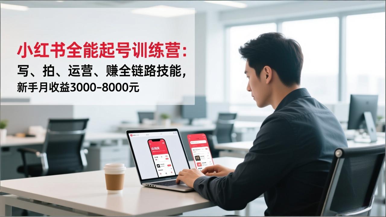 小红书全能起号训练营：写、拍、运营、赚全链路技能，新手月收益3000-8000元-资源宝库