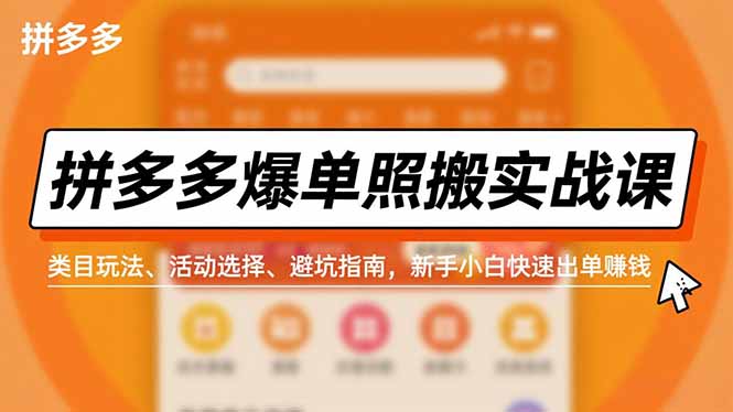 拼多多爆单照搬实战课，类目玩法、活动选择、避坑指南，新手小白快速出单赚钱-资源宝库