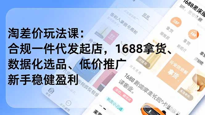 淘差价玩法课：合规一件代发起店，1688拿货、数据化选品、低价推广，新手稳健盈利(更新12月-资源宝库