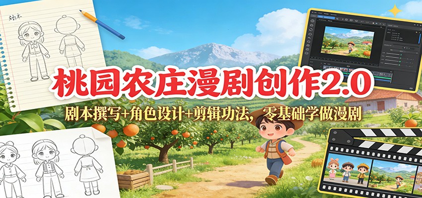 桃园农庄漫剧创作2.0：剧本撰写+角色设计+剪辑功法，零基础学做漫剧-资源宝库