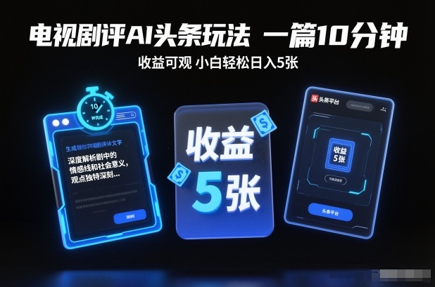 电视剧评AI头条玩法，一篇10分钟，收益可观，小白轻松日入5张+【独家】-资源宝库