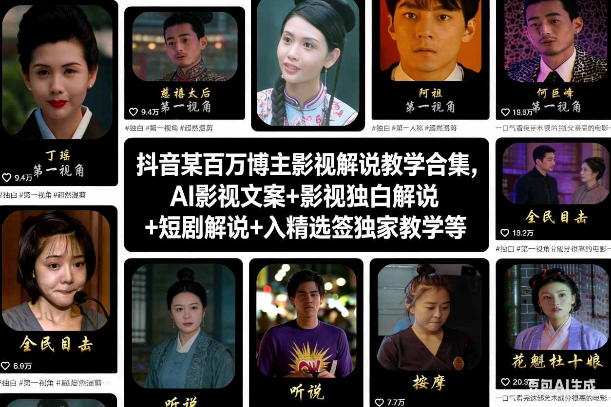 抖音某百万博主影视解说教学合集，AI影视文案+影视独白解说+短剧解说+入精选签独家教学等-资源宝库