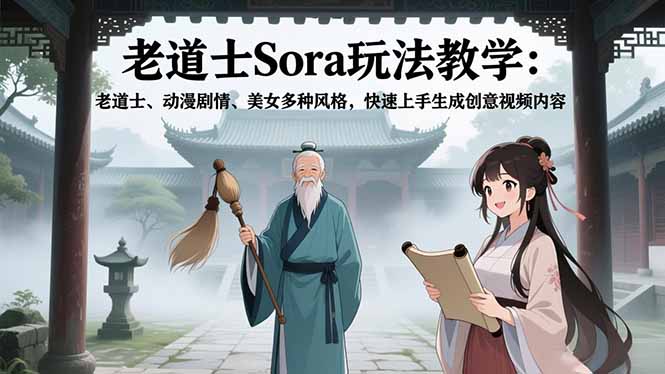 老道士Sora玩法教学:老道士、动漫剧情、美女多种风格,快速上手生成创意视频内容-资源宝库