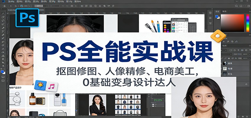PS全能实战课：抠图修图、人像精修、电商美工，0基础变身设计达人-资源宝库