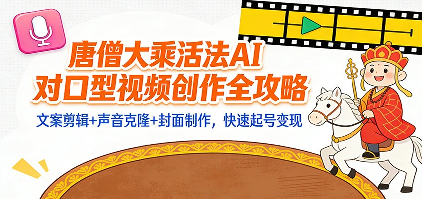 “大乘活法”AI对口型视频创作全攻略:文案剪辑+声音克隆+封面制作,快速起号变现-资源宝库