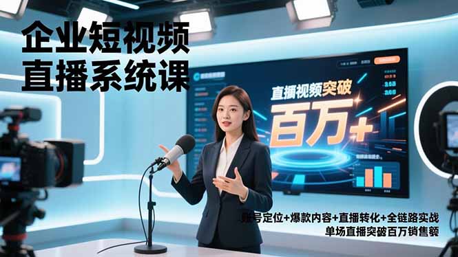 企业短视频直播系统课,账号定位+爆款内容+直播转化+全链路实战,单场直播突破百万销售额-资源宝库
