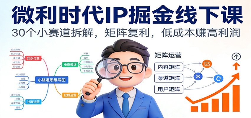 微利时代IP掘金线下课：30个小赛道拆解，矩阵复利，低成本赚高利润-资源宝库