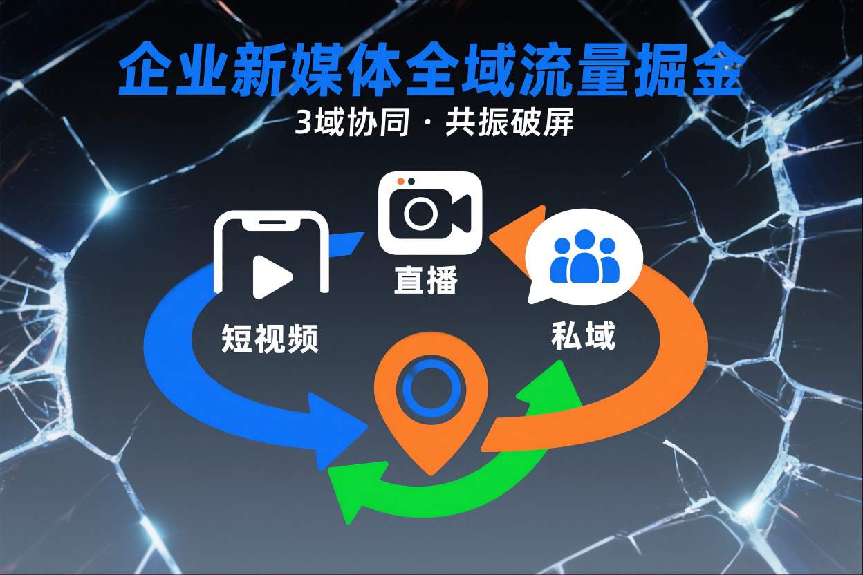 短视频全域商业模式，企业新媒体全域流量掘金，3域协同，共振破屏，短视频-直播-私域-地域-资源宝库