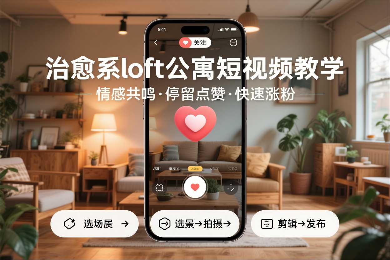 治愈系loft公寓短视频制作教学,情感共鸣引停留点赞关注,快速起号涨粉-资源宝库