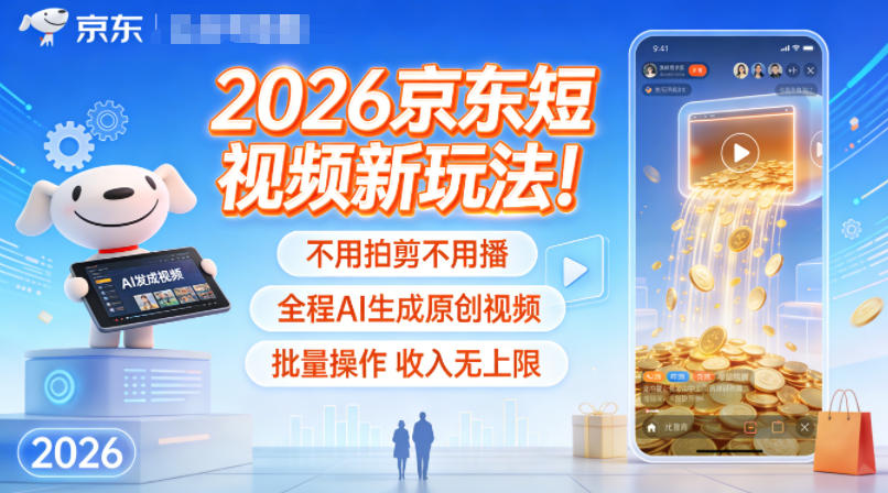 2026京东短视频新玩法！不用拍剪不用播，全程AI生成原创视频，批量操作收入无上限-资源宝库
