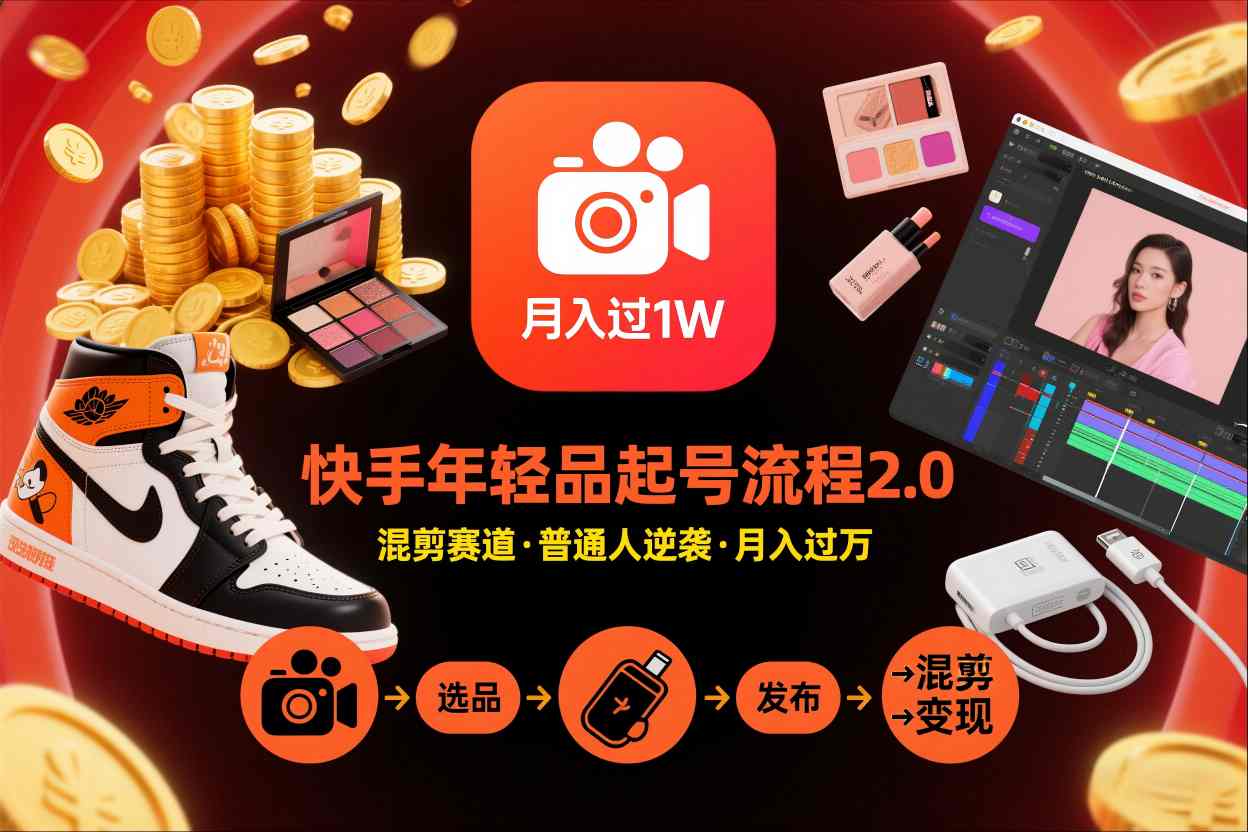 快手短视频带货年轻品起号流程2.0，快手年轻品混剪赛道，普通人也能月入过1W-资源宝库
