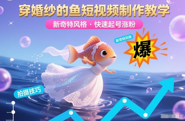 穿婚纱的鱼短视频制作教学，新奇特风格，快速起号涨粉-资源宝库