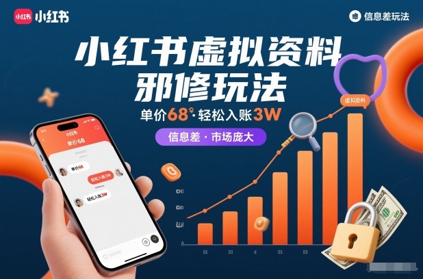 小红书虚拟资料邪修玩法，单价68，轻松入账3W，信息差玩法，市场庞大-资源宝库