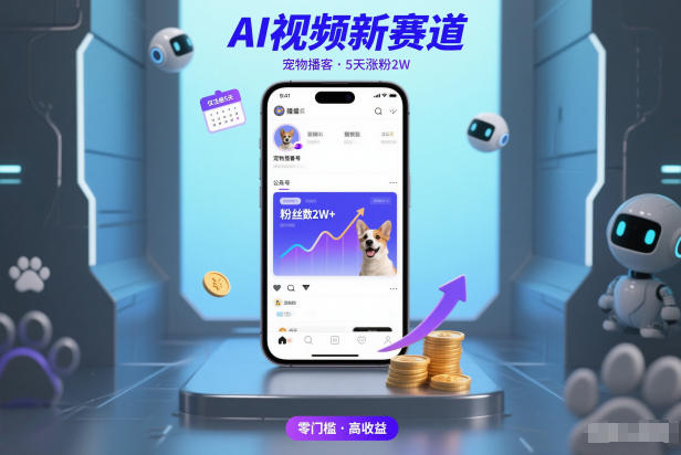 AI视频新赛道，宠物播客仅注册5天涨粉2W，收益非常可观-资源宝库