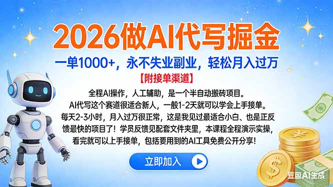 2026做AI代写掘金，一单1000+，永不失业副业，轻松月入过万-资源宝库