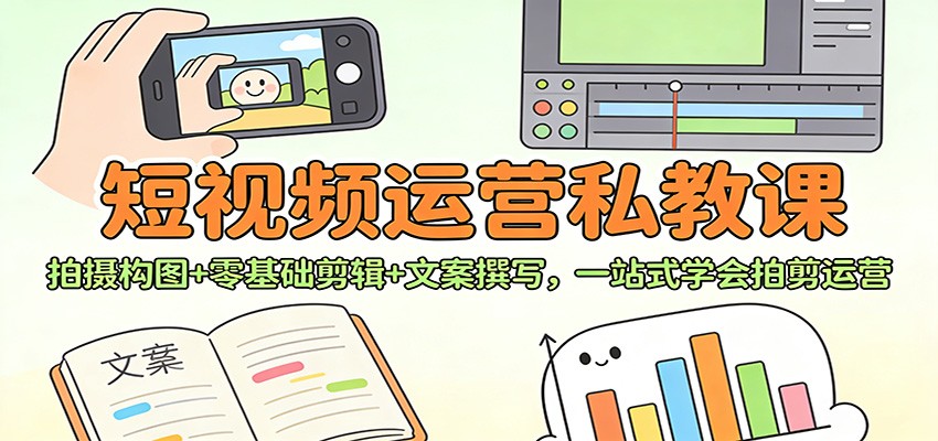 短视频运营私教课:拍摄构图+零基础剪辑 +文案撰写,一站式学会拍剪运营-资源宝库