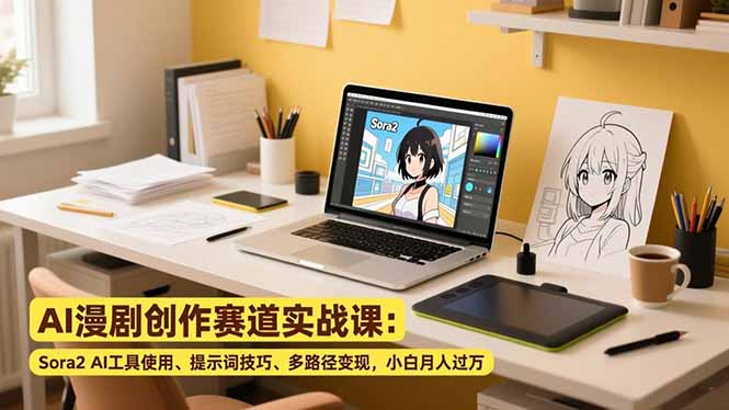 AI漫剧创作赛道实战课：Sora2 AI工具使用、提示词技巧、多路径变现，小白月入过万-资源宝库