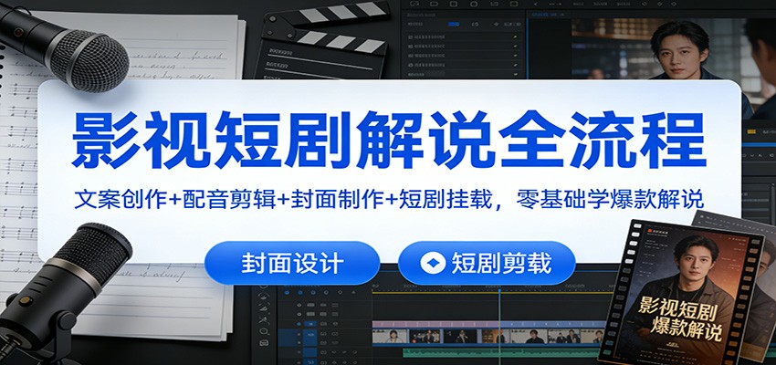 影视短剧解说全流程：文案创作+配音剪辑+封面制作+短剧挂载，零基础学爆款解说-资源宝库